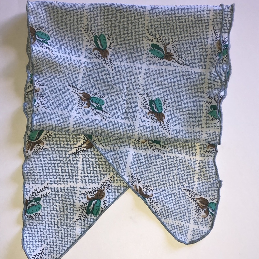 Light Blue Floral Print Scarf with Leaf Accents